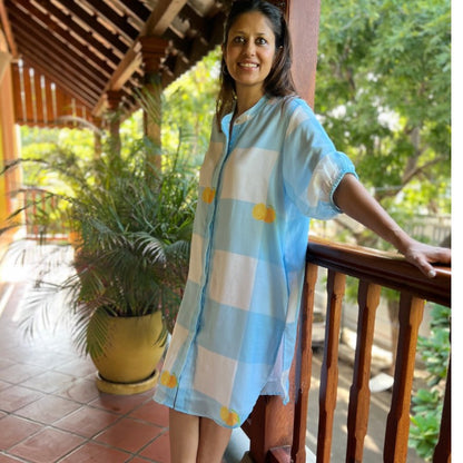 Mindy Blue Gingham Check Shirt Dress