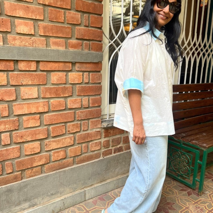 The Ana Shirt: Pure Cotton Relaxed Fit with Blue Accents