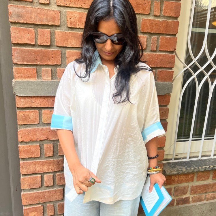 The Ana Shirt: Pure Cotton Relaxed Fit with Blue Accents