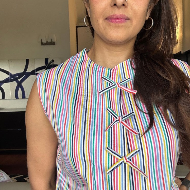 The Kiki Bow Waistcoat | Candy Stripe Cotton Top