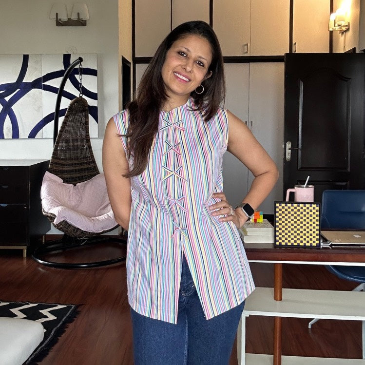 The Kiki Bow Waistcoat | Candy Stripe Cotton Top