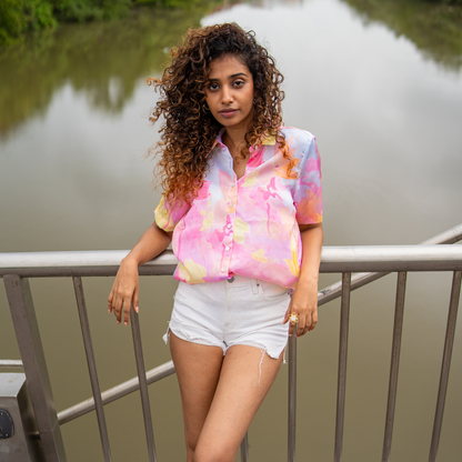 Pink & Neon Yellow Pastel Abstract Print Shirt