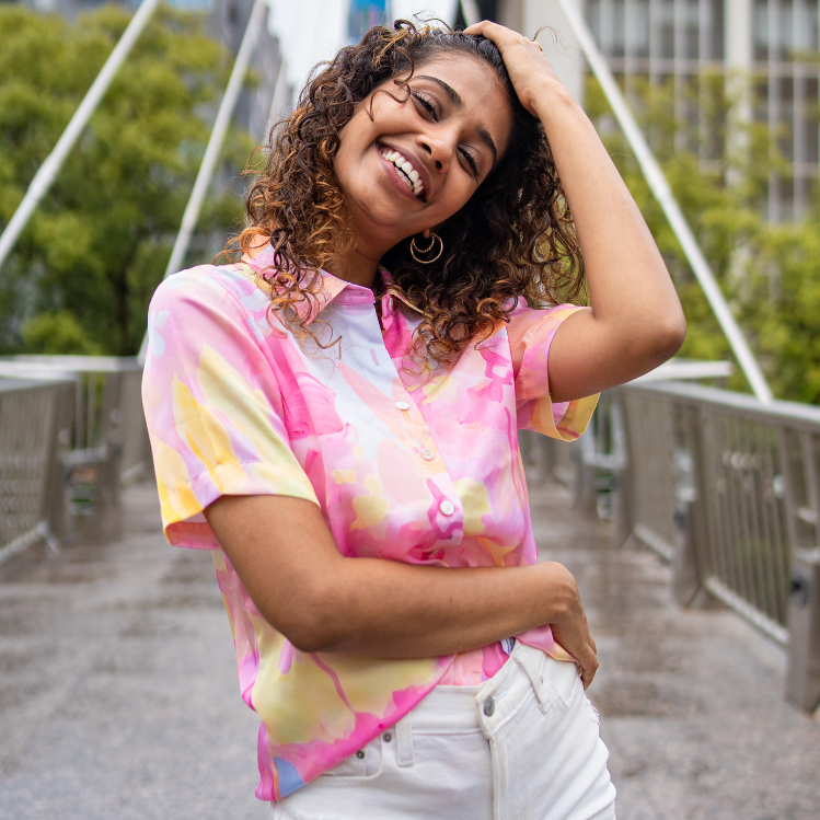 Pink & Neon Yellow Pastel Abstract Print Shirt