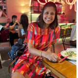 Red brick striped dress by Poppy & Co featuring a stylish stripe pattern, soft fabric, and comfortable everyday fit.