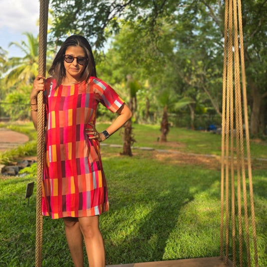 Audrey Red & Orange Small Stripe Dress