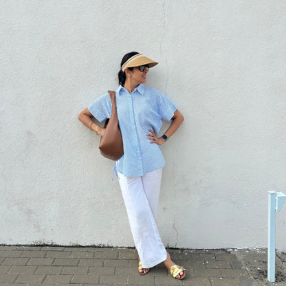 Brookie Seersucker Shirt with Side Bows | Poppy & Co.