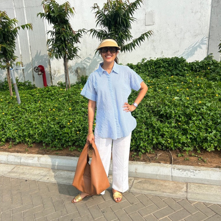 Brookie Seersucker Shirt with Side Bows | Poppy & Co.