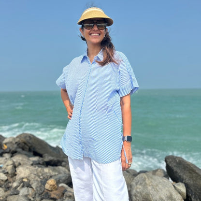 Brookie Seersucker Shirt with Side Bows | Poppy & Co.