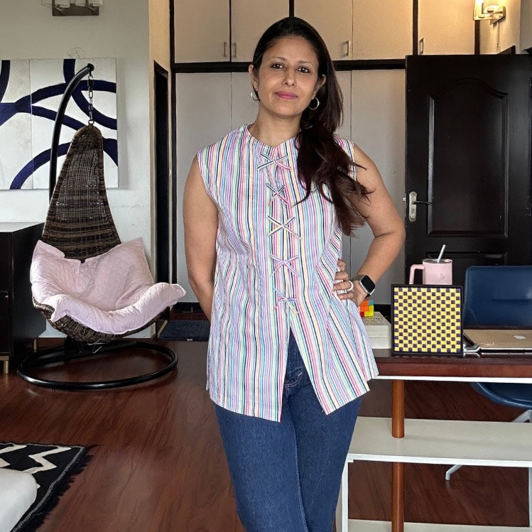 The Kiki Bow Waistcoat | Candy Stripe Cotton Top