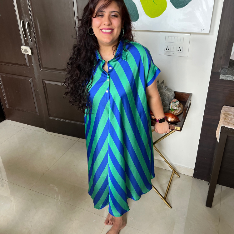 Emily Emerald Green & Blue Stripes Dress