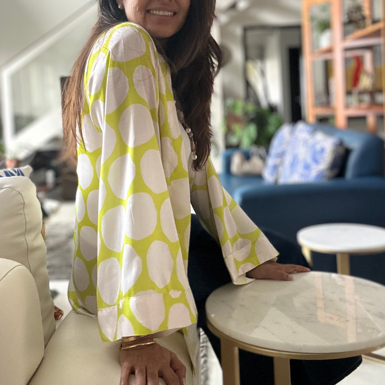 Lime Green & White Polka Dot Kimono Top