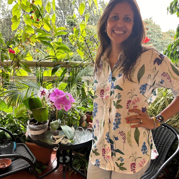 Women’s oversized floral print linen shirt