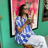 Coco Cobalt Blue & White Ikat Print Shirt