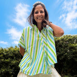 Coco Stripe Shirt in Green & Blue | Women's Oversized Cotton Shirt | Poppy & Co