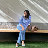 Cornflower Blue Gingham Frill Cuff Shirt | Poppy & Co