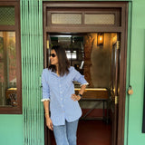 Cornflower Blue Gingham Frill Cuff Shirt | Poppy & Co