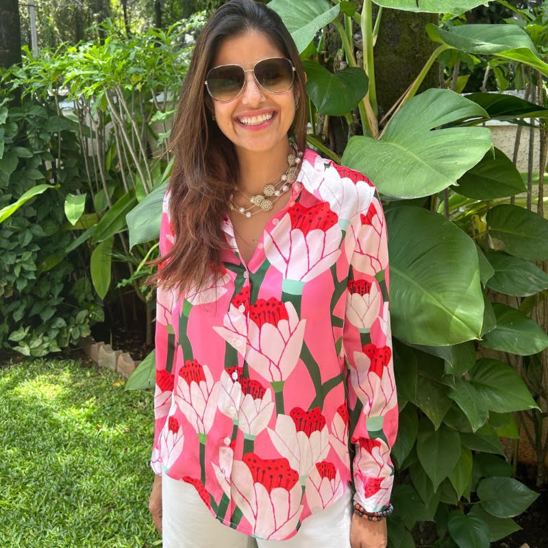 White and Pink Lilly Print Shirt