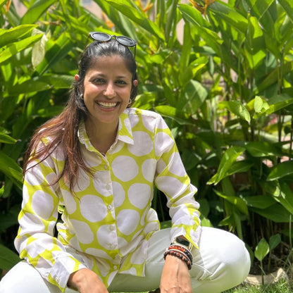 Lime Green & White Polka Print Shirt