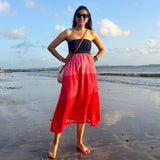 Chloe sunset bodice dress in blue and pink linen