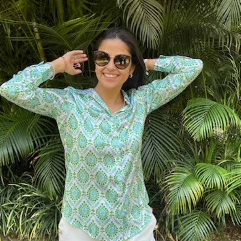 Green and Blue Moroccan Print Shirt