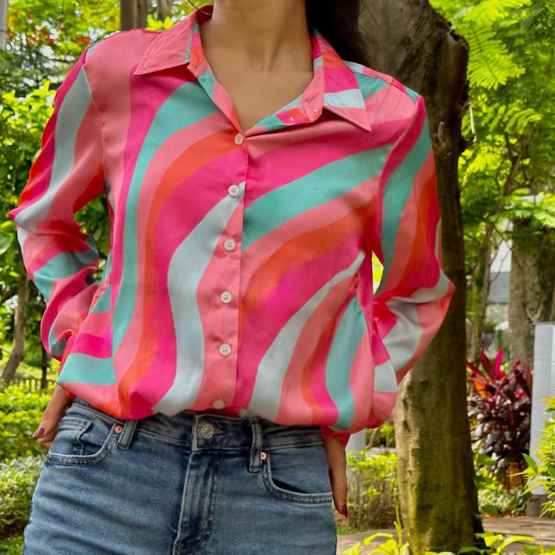 Pink, Coral and Blue Abstract Shirt