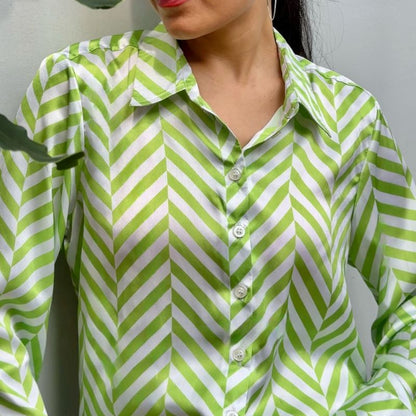 Green and White Stripes Print Shirt