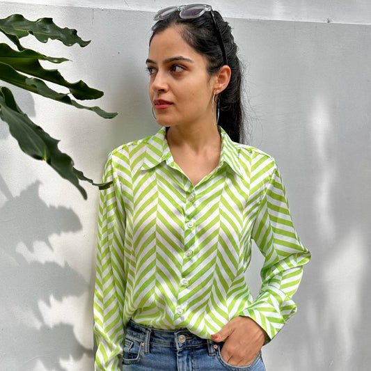 Green and White Stripes Print Shirt