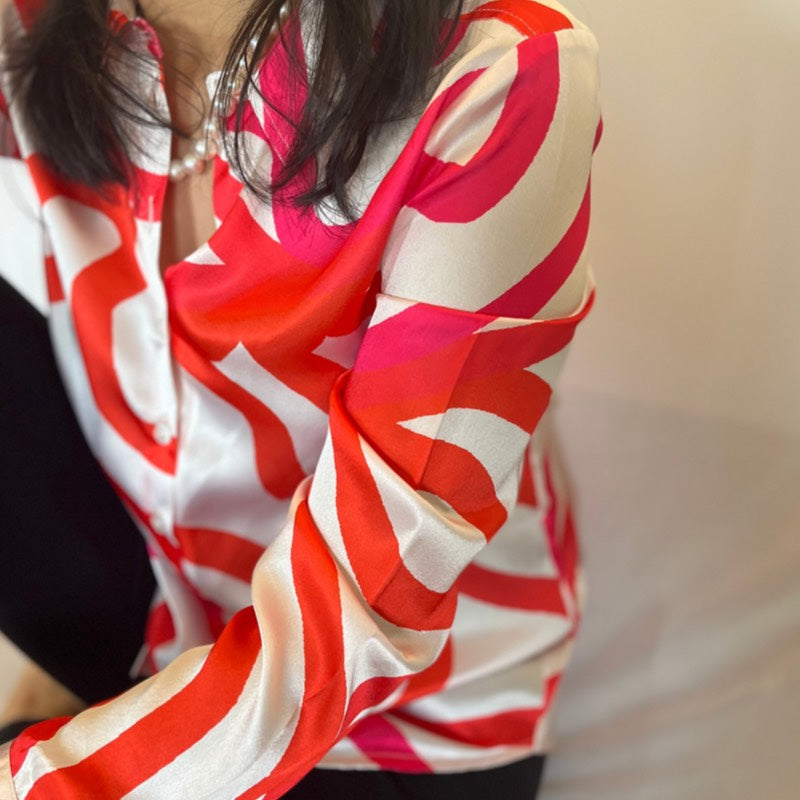 Pink, Orange and Red Abstract Print Shirt